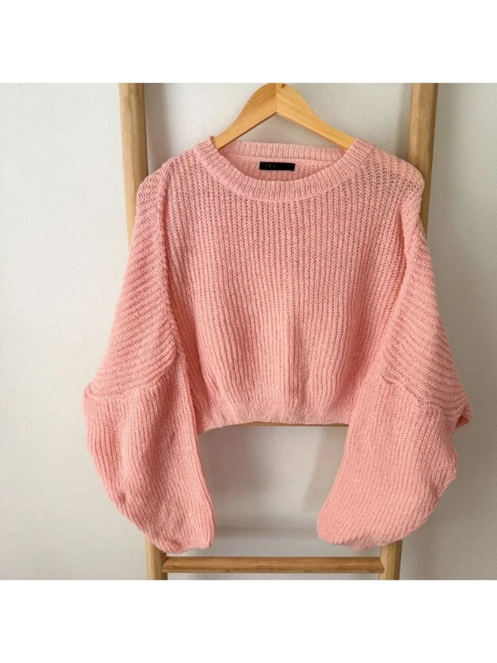 SHEIN Pink Chunky Knit Cropped Sweater Balloon Sleeve Women’s Small